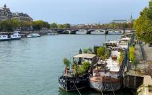 houseboats with plants along the river Seine in Paris